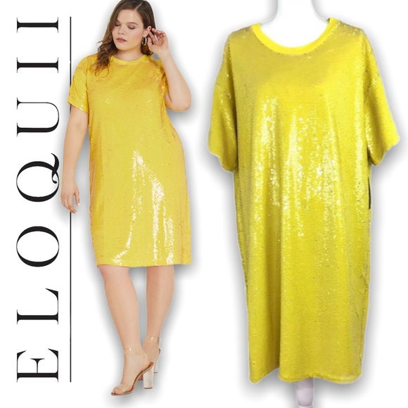 Eloquii Dresses & Skirts - ELOQUII | Sequin Super Lemon Shift Dress